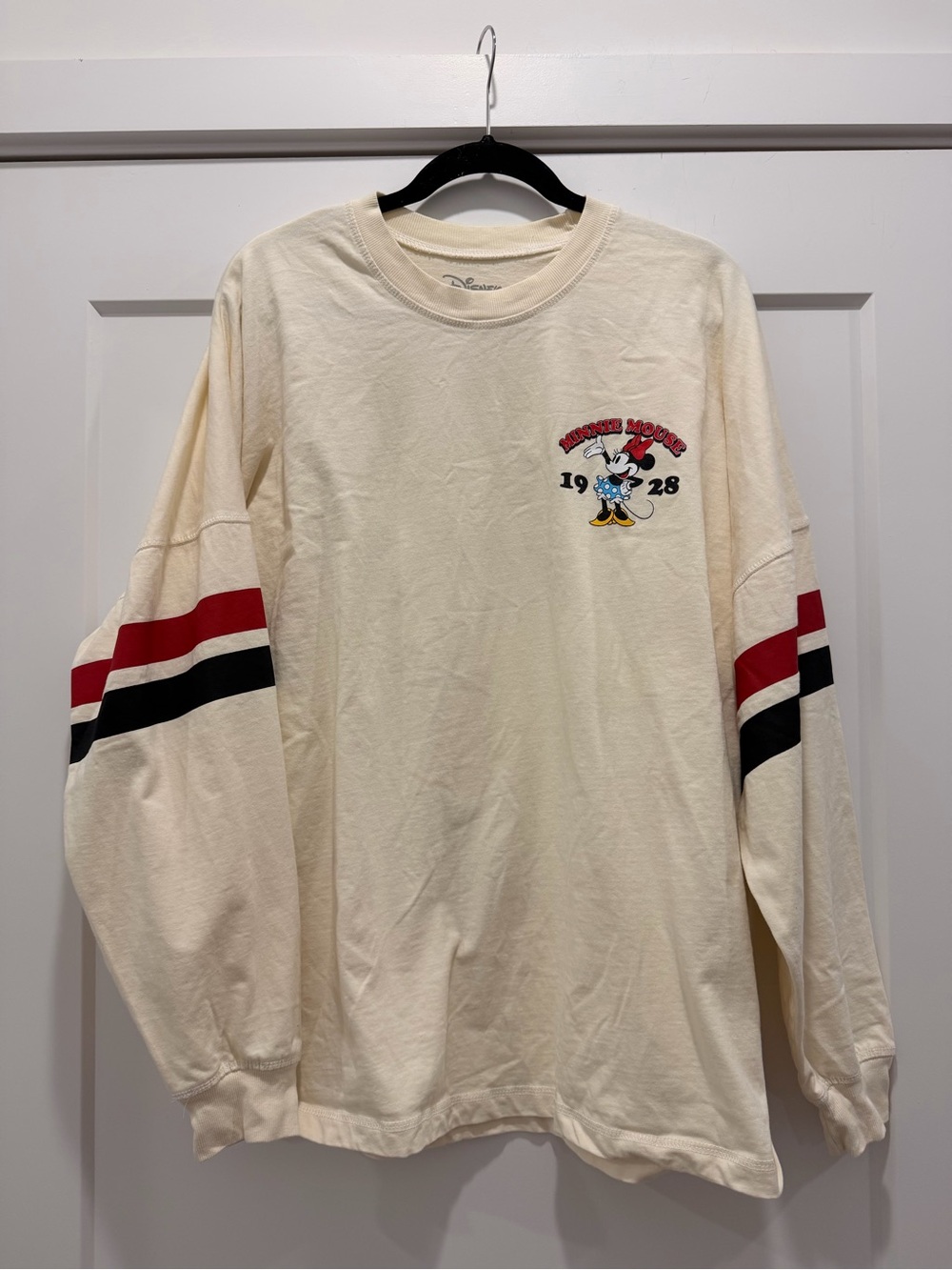 Disney Cream Long-Sleeve Graphic Spirit Jersey with Red & Black Sleeve Stripes